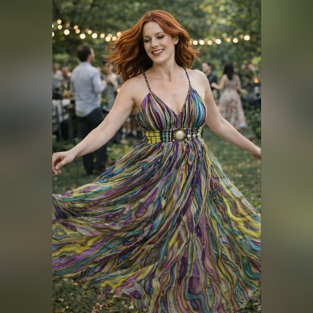 Y2K Derhy dress, Striped Maxi Dress.Made In India